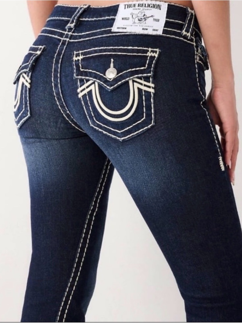 True Religion Joey Low Rise Flare Jeans Super T Dark Wash Flap Pocket Size 30